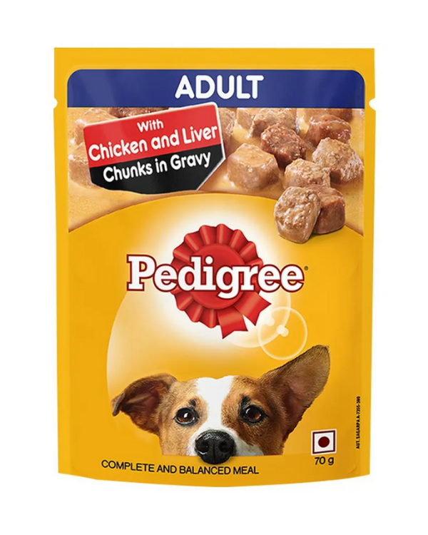 Pedigree Adult Chicken and Liver Chunks In Gravy Pouch | 70 GM